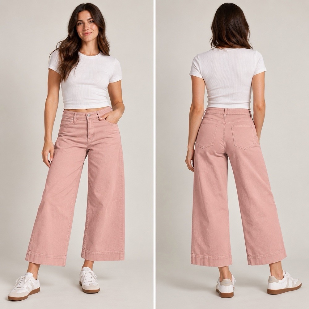 madewell emmett wide leg crop pants 31 pink canvas